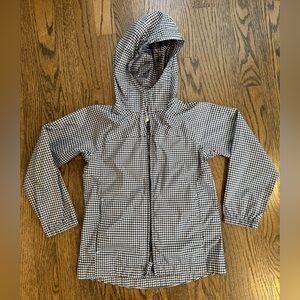 Land’s‎ End Kids Packable Windbreaker Hooded Rain Coat Blue/White Gingham M 5-6